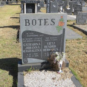 BOTES Vietz Hendrik Hermanus 1924-2002 &amp; Catharina Johanna Magdalena 1934-1994