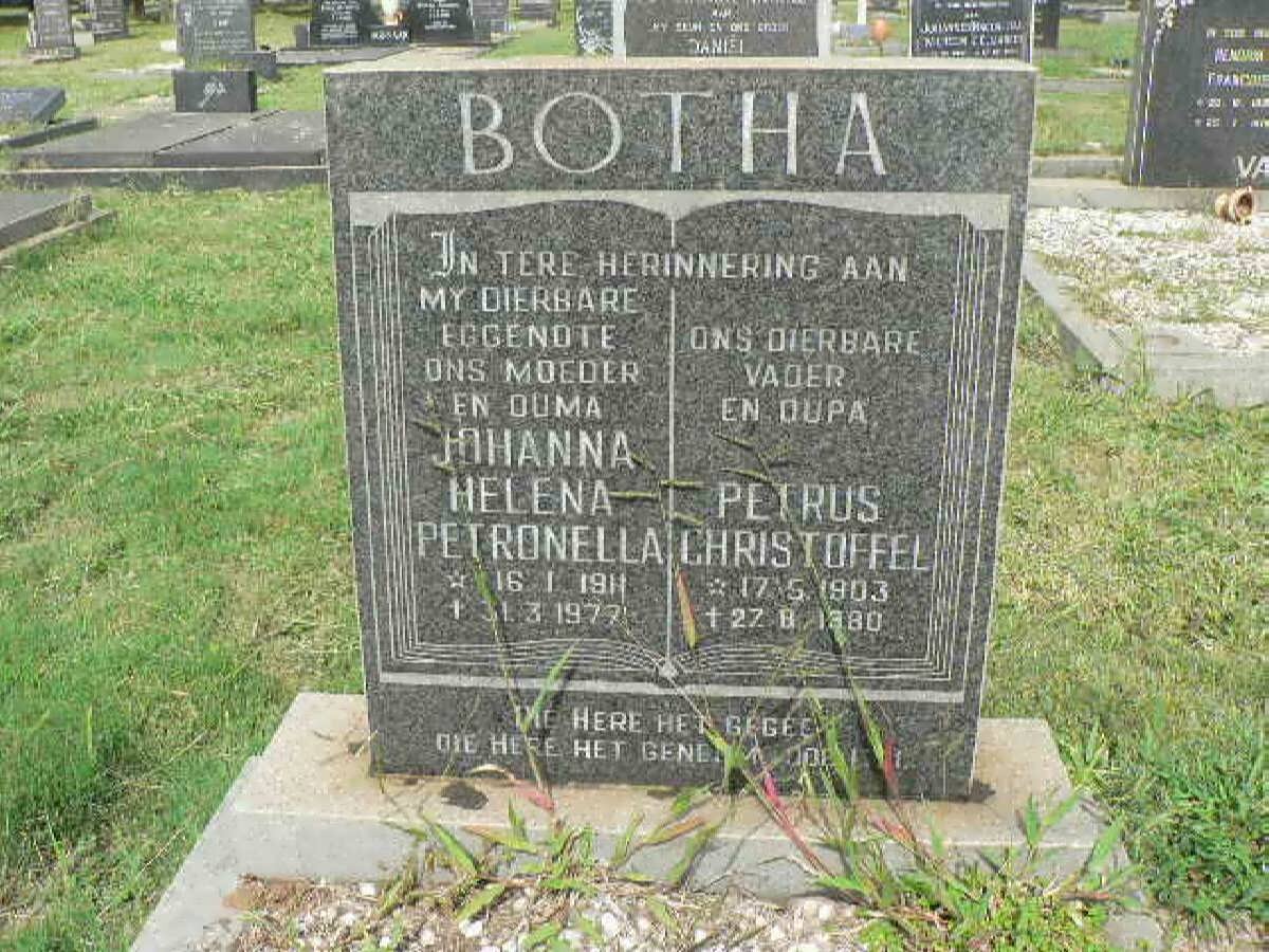 BOTHA Petrus Christoffel 1903-1980 &amp; Johanna Helena Petronella 1911-1977