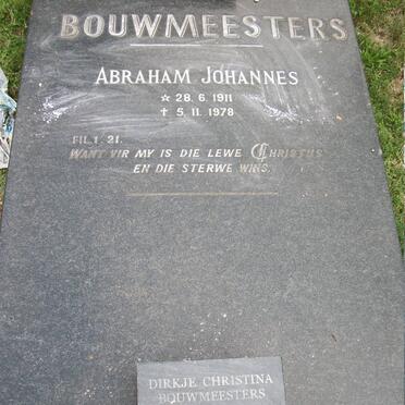 BOUWMEESTERS Abraham Johannes 1911-1978 &amp; Dirkje Christina DE JONG 1913-2011