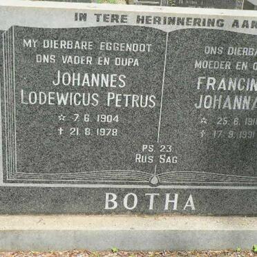 BOTHA Johannes Lodewicus Petrus 1904-1978 &amp; Francina Johanna 1911-1991