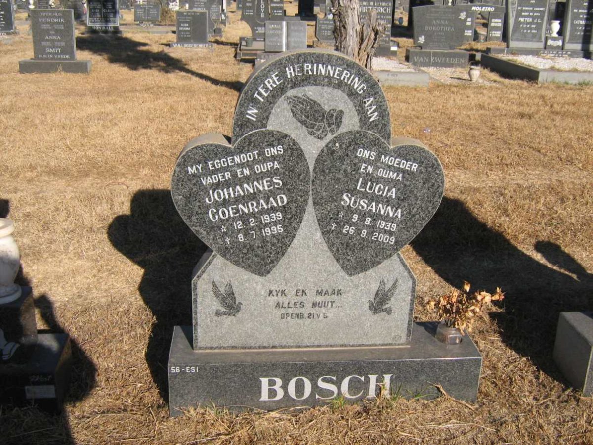 BOSCH Johannes Coenraad 1939-1995 &amp; Lucia Susanna 1939-2009