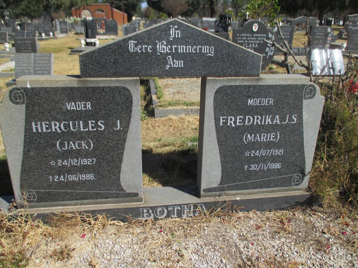 BOTHA Hercules J. 1927-1986 &amp; Fredrika J.S. 1921-1996