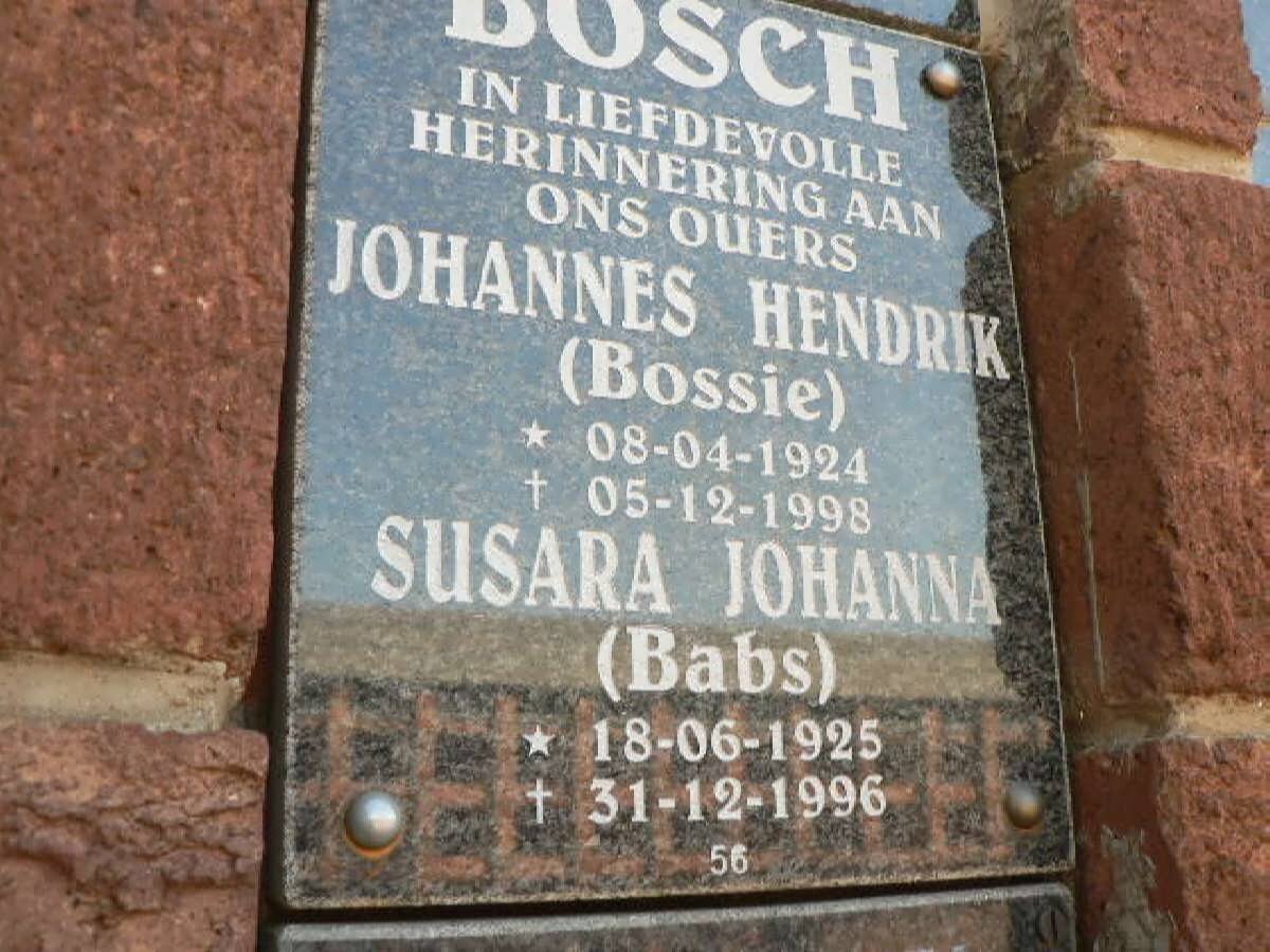 BOSCH Johannes Hendrik 1924-1998 &amp; Susara Johanna 1925-1996