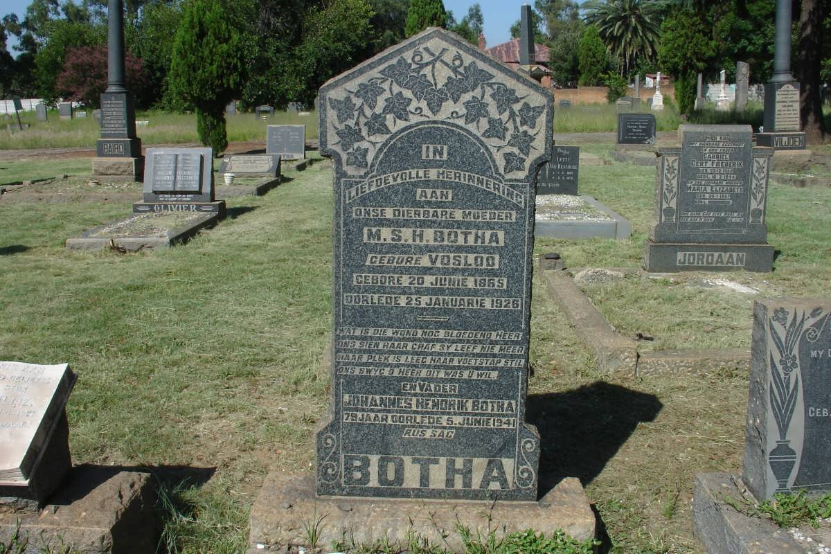 BOTHA Johannes Hendrik -1941 &amp; M.S.H. VOSLOO 1885-1926