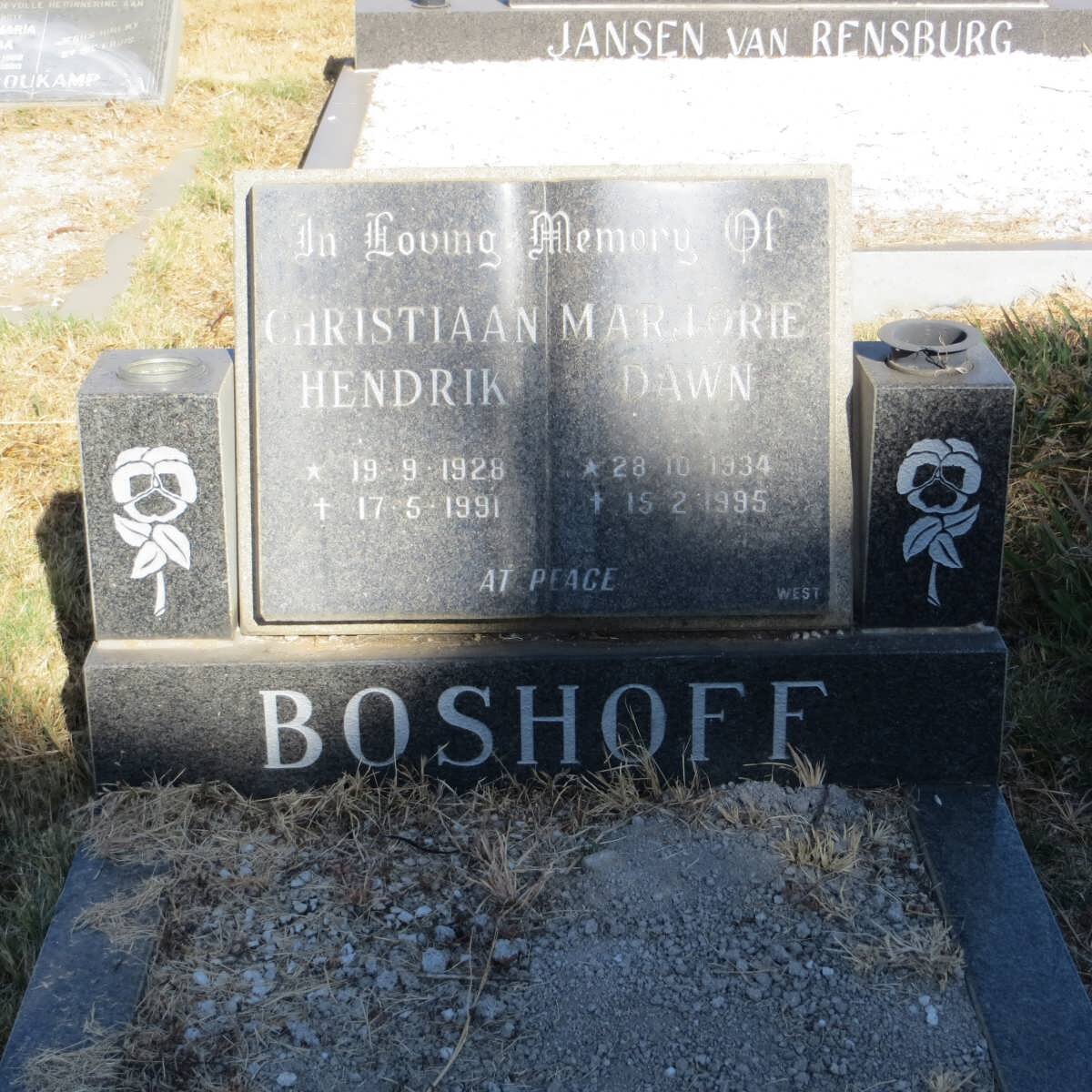 BOSHOFF Christiaan Hendrik 1928-1991 &amp; Marjorie Dawn 1934-1995