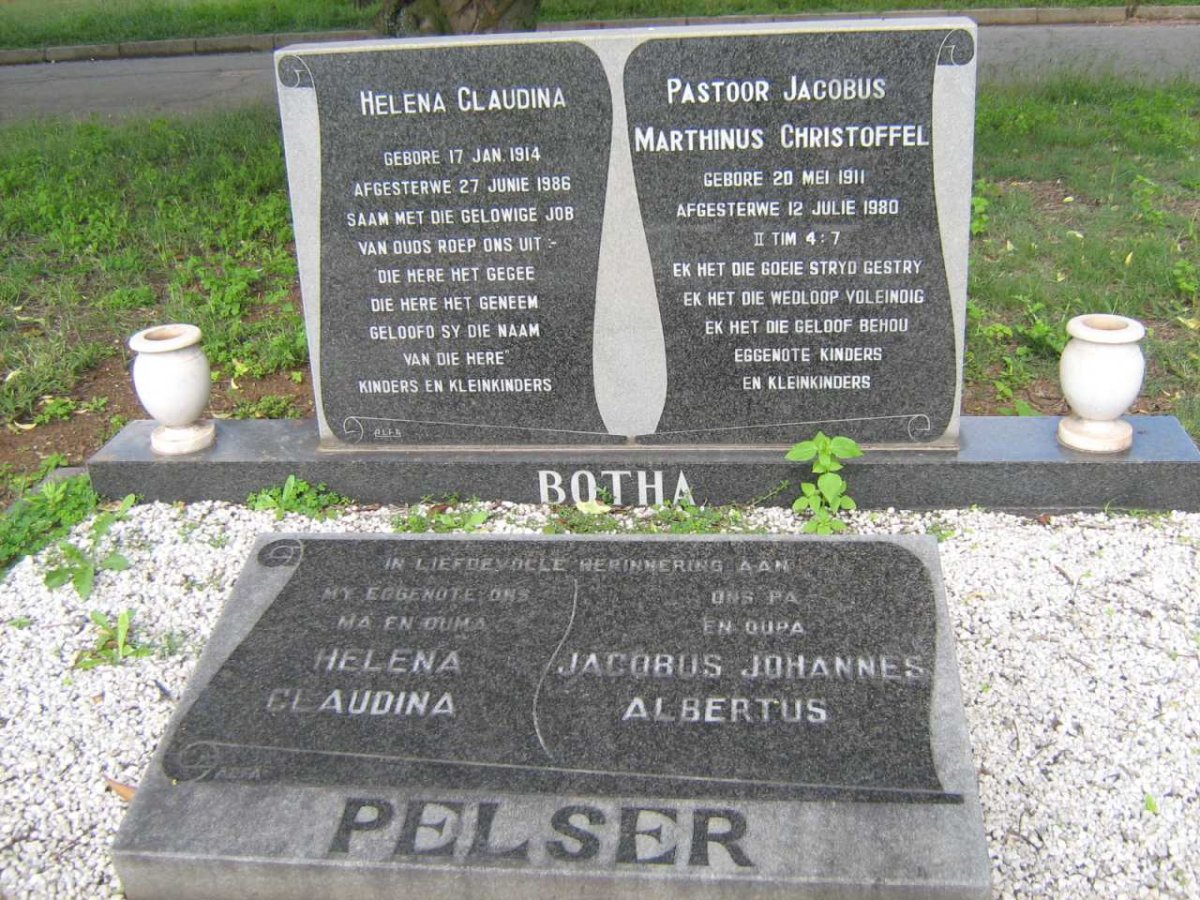 BOTHA Jacobus Marthinus Christoffel 1911-1980 &amp; Helena Claudina 1914-1986 :: PELSER Jacobus Johannes Albertus &amp; Helena C