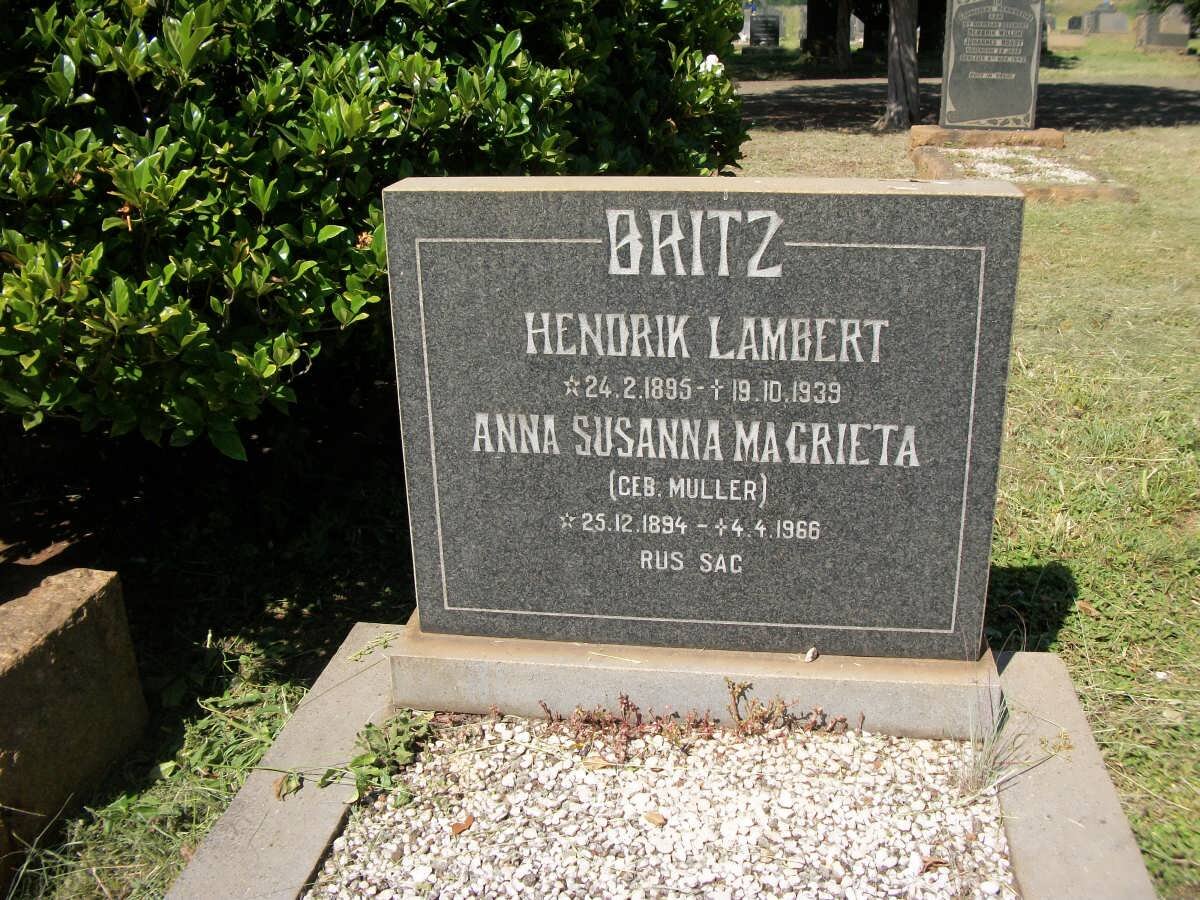 BRITZ Hendrik Lambert 1895-1939 &amp; Anna Susanna Magrieta MULLER 1894-1966