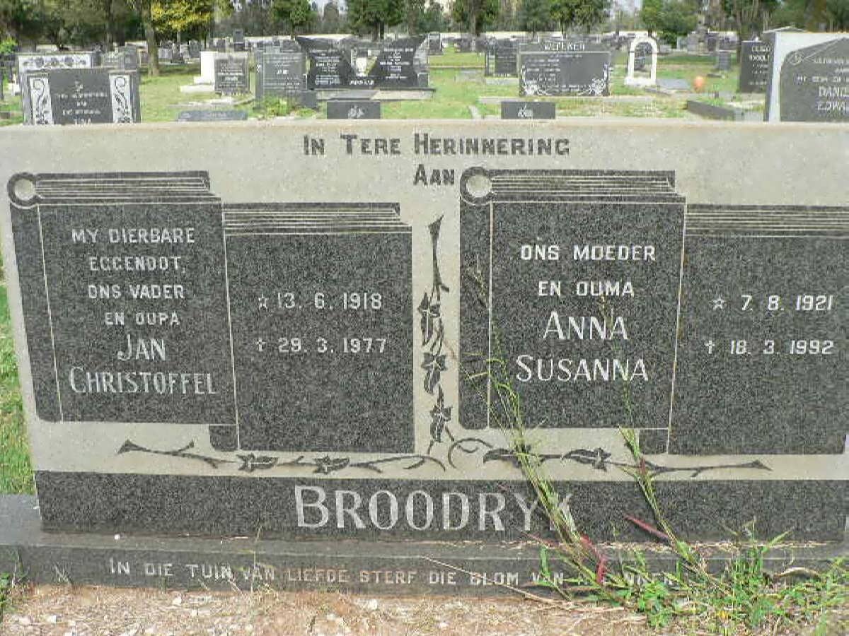 BROODRYK Jan Christoffel 1918-1977 &amp; Anna Susanna 1921-1992