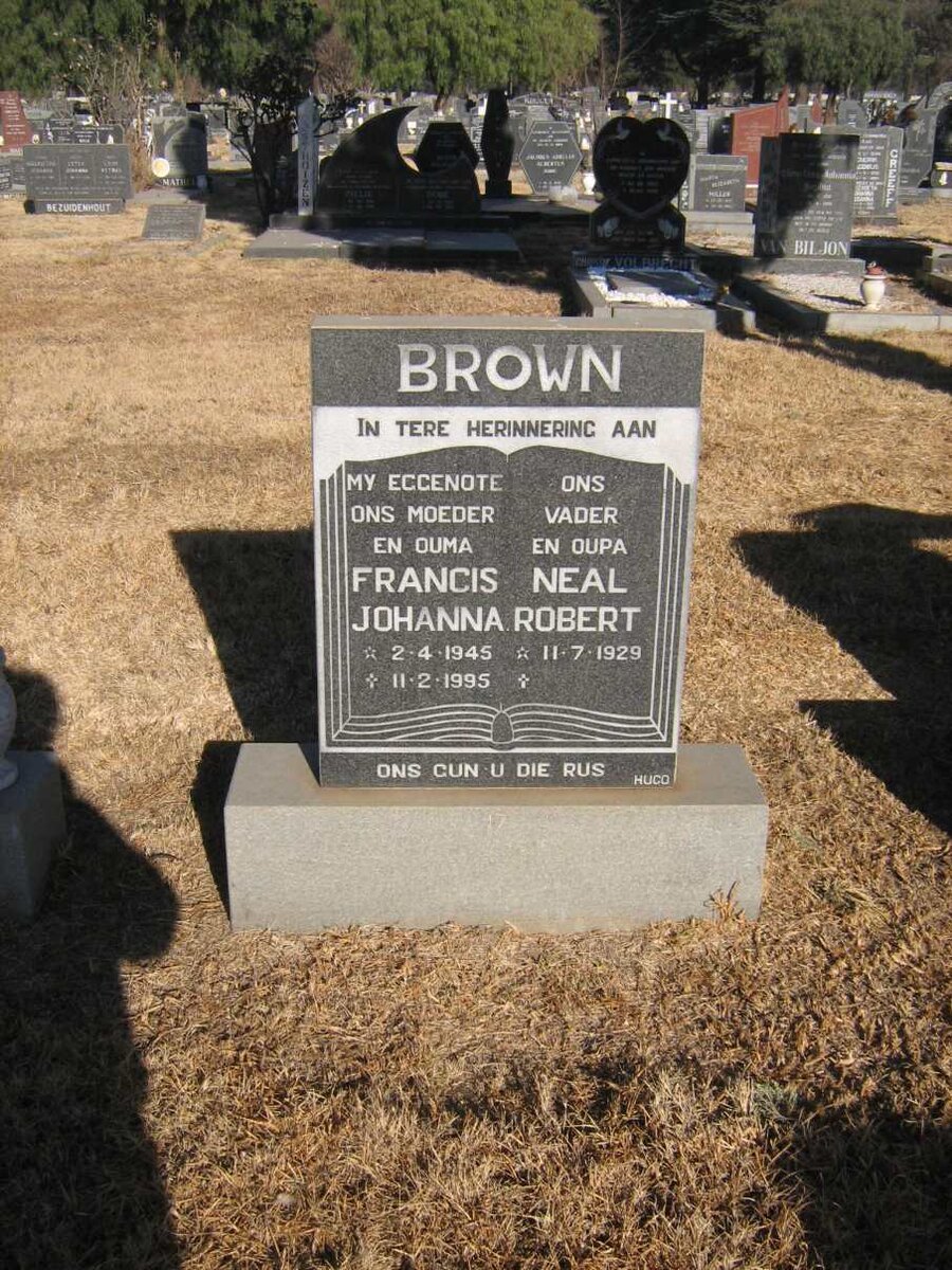 BROWN Neal Robert 1929- &amp; Francis Johanna 1945-1995