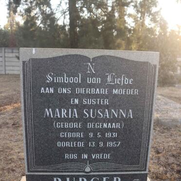 BURGER Maria Susanna nee DEGENAAR 1931-1957