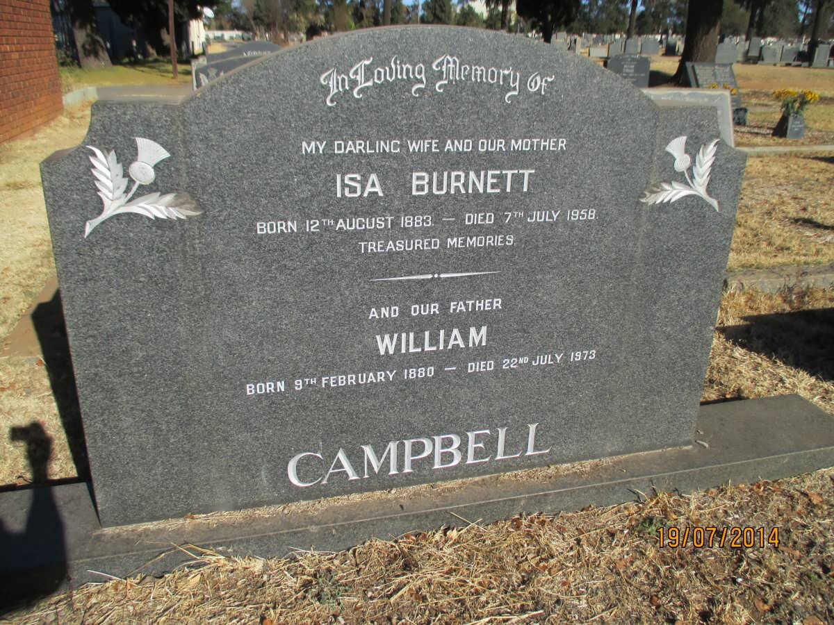 CAMPBELL William 1880-1973 &amp; Isa Burnett 1883-1958