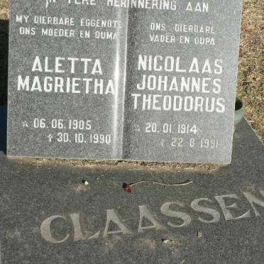 CLAASSEN Nicolaas Johannes Theodorus 1914-1991 &amp; Aletta Magrietha 1905-1990