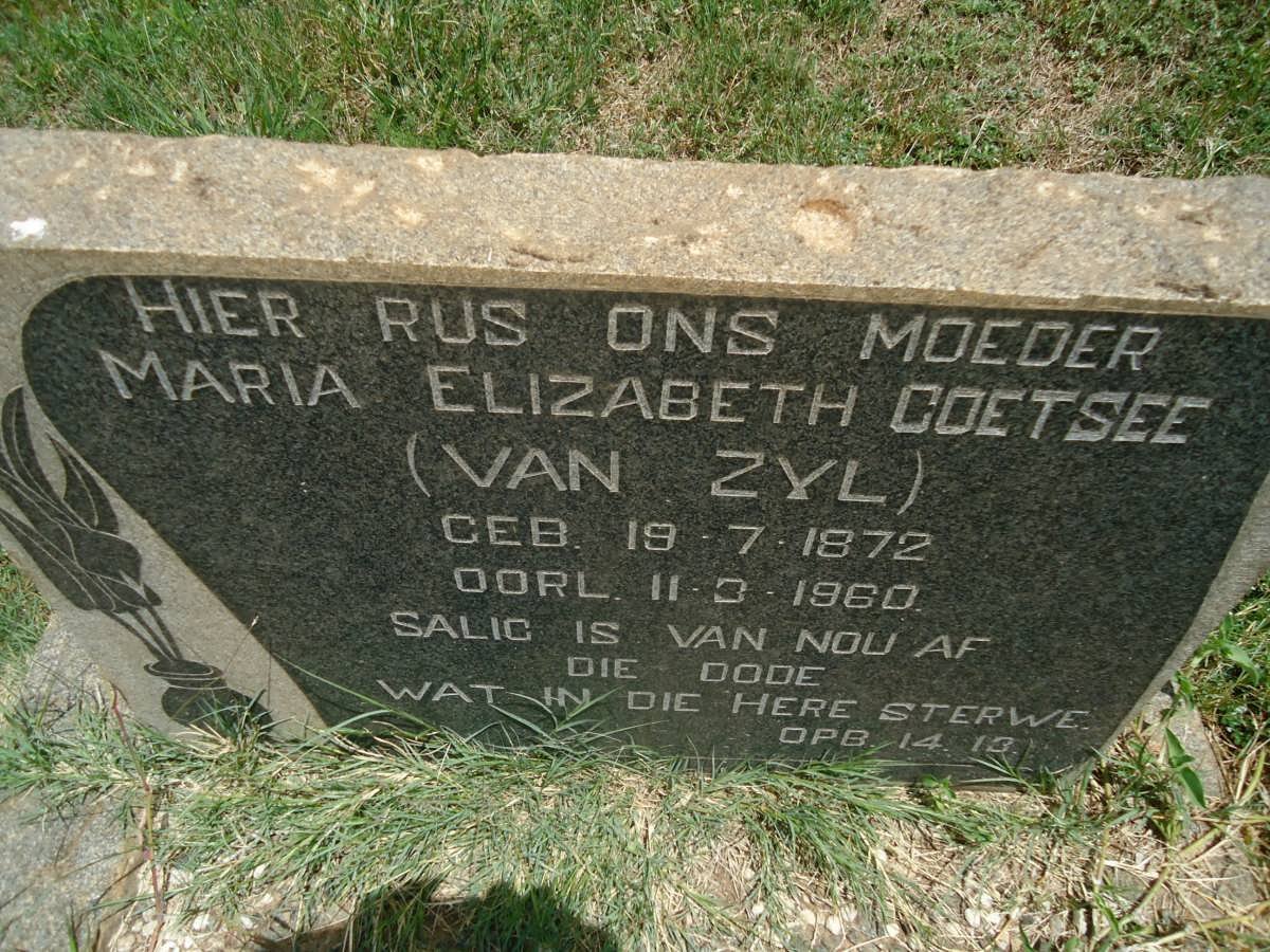 COETSEE Maria Elizabeth nee VAN ZYL 1872-1960