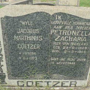 COETZER Jacobus Marthinus 1894-1973 &amp; Petronella Zacharia VAN NIEKERK 190?-1958