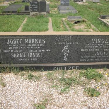 COETZEE Josef Markus 1917-1974 &amp; Sarah -1991 :: COETZEE Vincent 1943-1972 :: COETZEE Josef 1955-1980