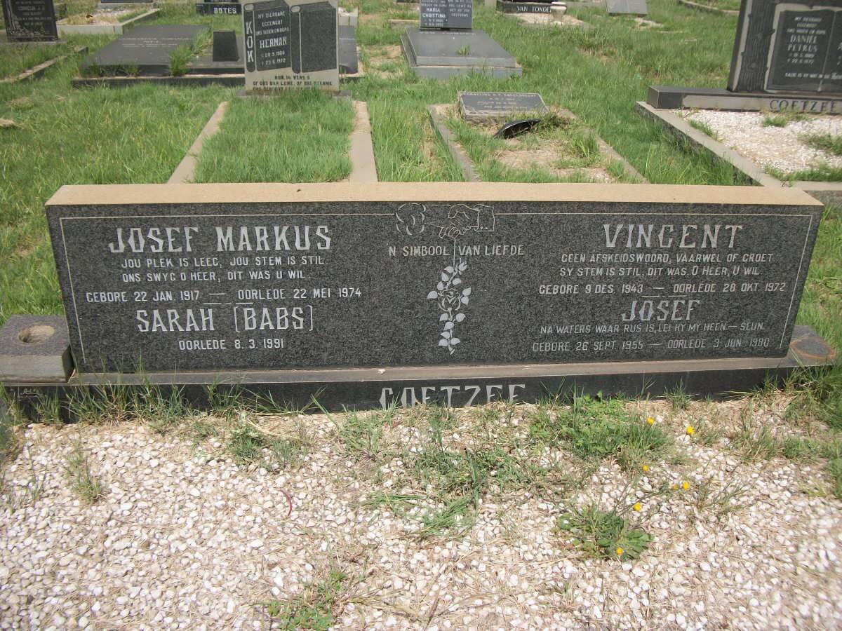 COETZEE Josef Markus 1917-1974 &amp; Sarah -1991 :: COETZEE Vincent 1943-1972 :: COETZEE Josef 1955-1980