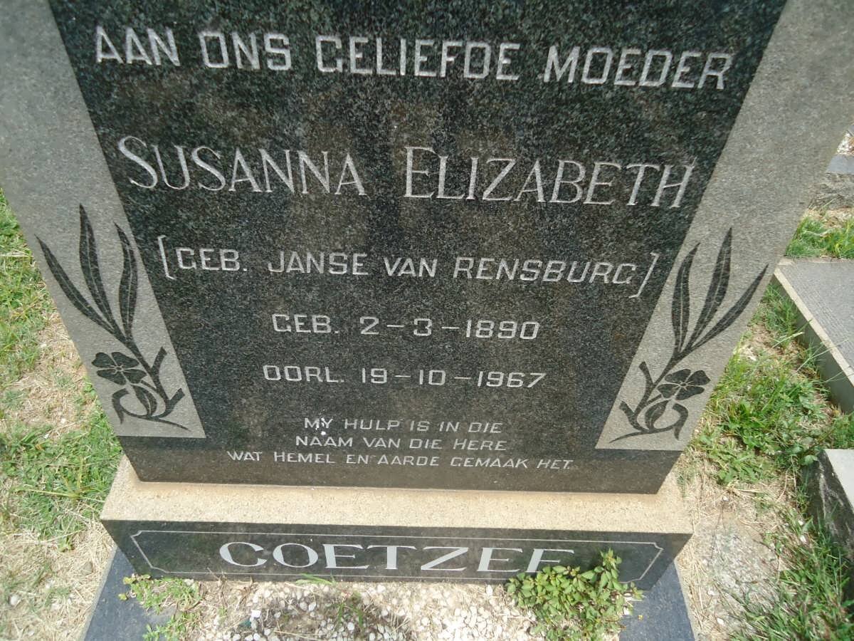 COETZEE Susanna Elizabeth nee JANSE VAN RENSBURG 1890-1967