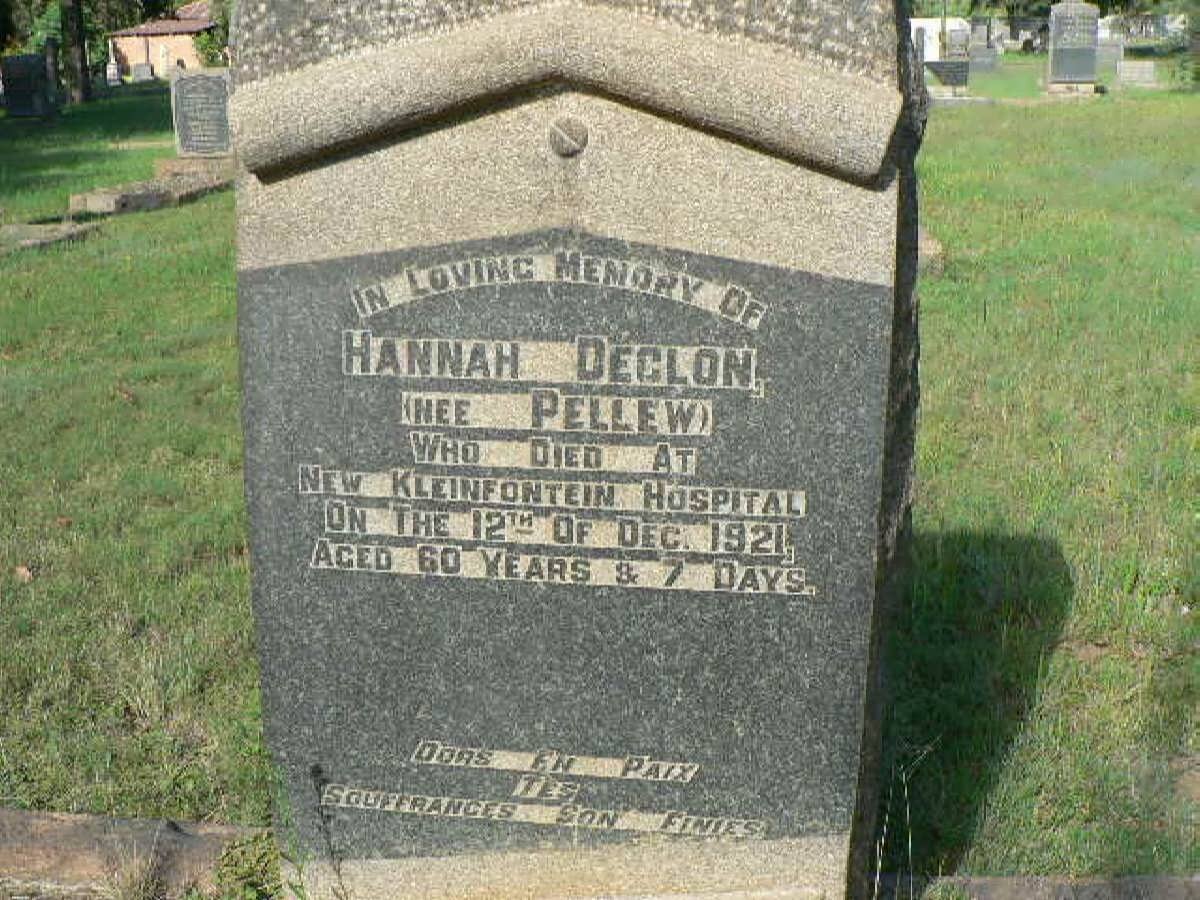 DECLON Hannah nee PELLEW -1921