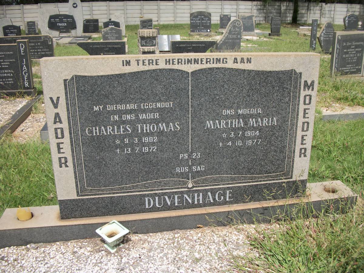 DUVENHAGE Charles Thomas 1902-1972 &amp; Martha Maria 1904-1977
