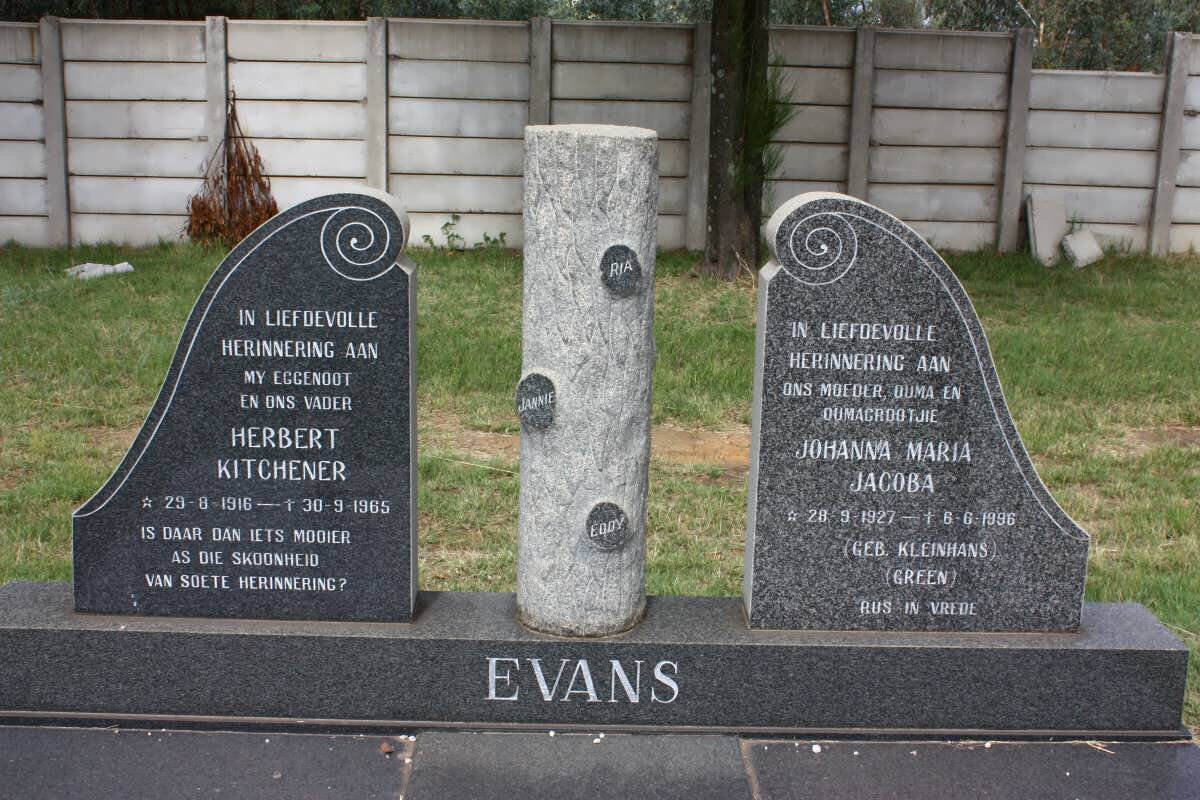 EVANS Herbert Kitchener 1916-1965 &amp; Johanna Maria Jacoba voorheen GREEN KLEINHANS 1927-1996