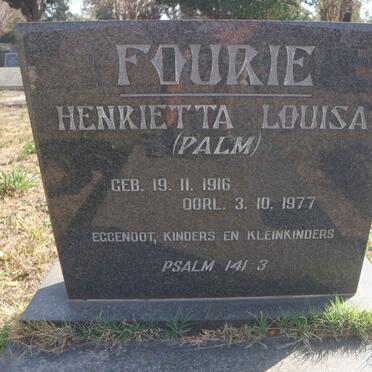 FOURIE Henrietta Louisa nee PALM 1916-1977