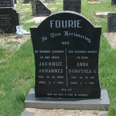 FOURIE Jacobus Johannes 1900-1964 &amp; Anna Dorothea C. 1911-1981