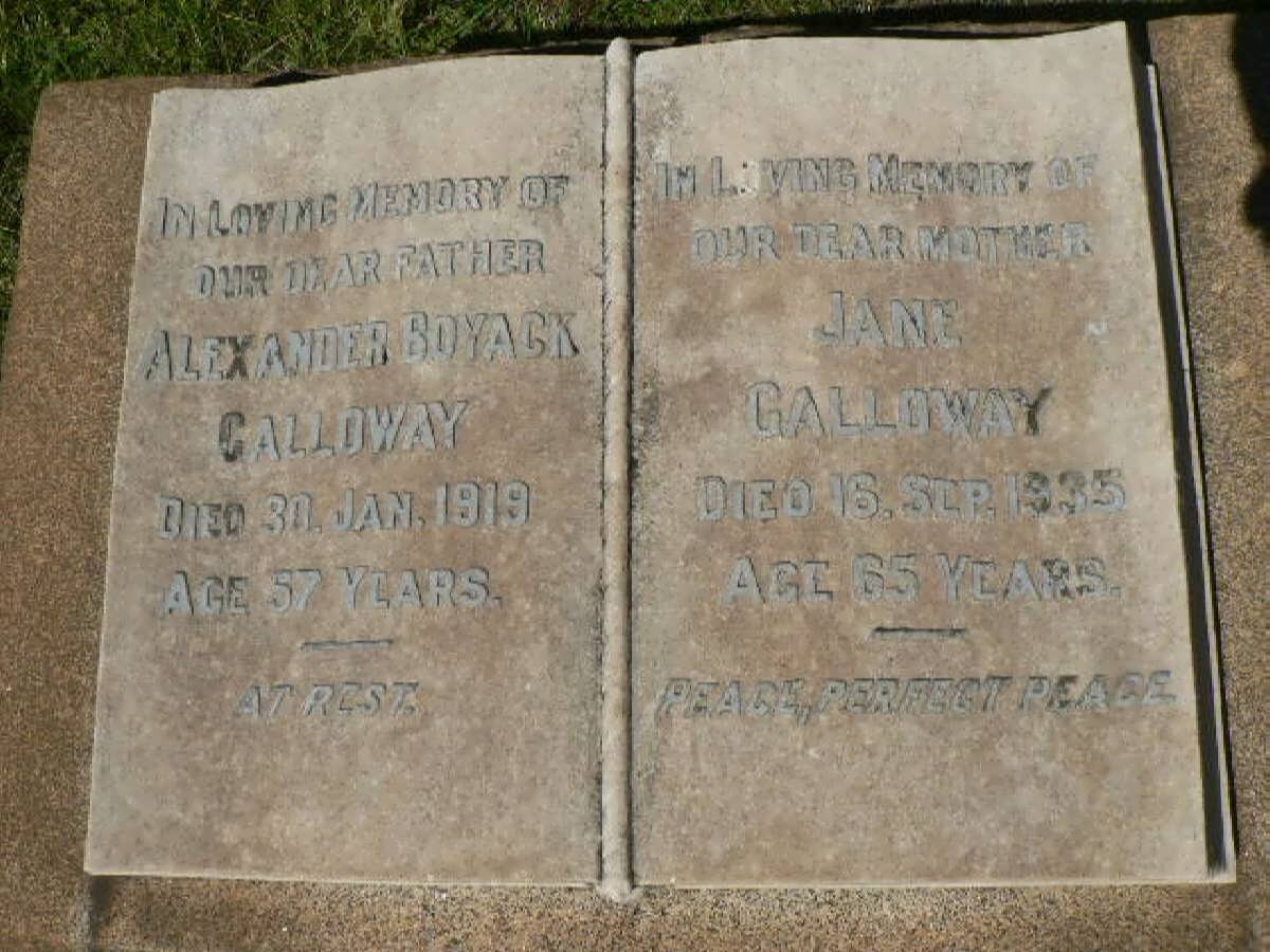 GALLOWAY Alexander Boyack -1919 &amp; Jane -1935