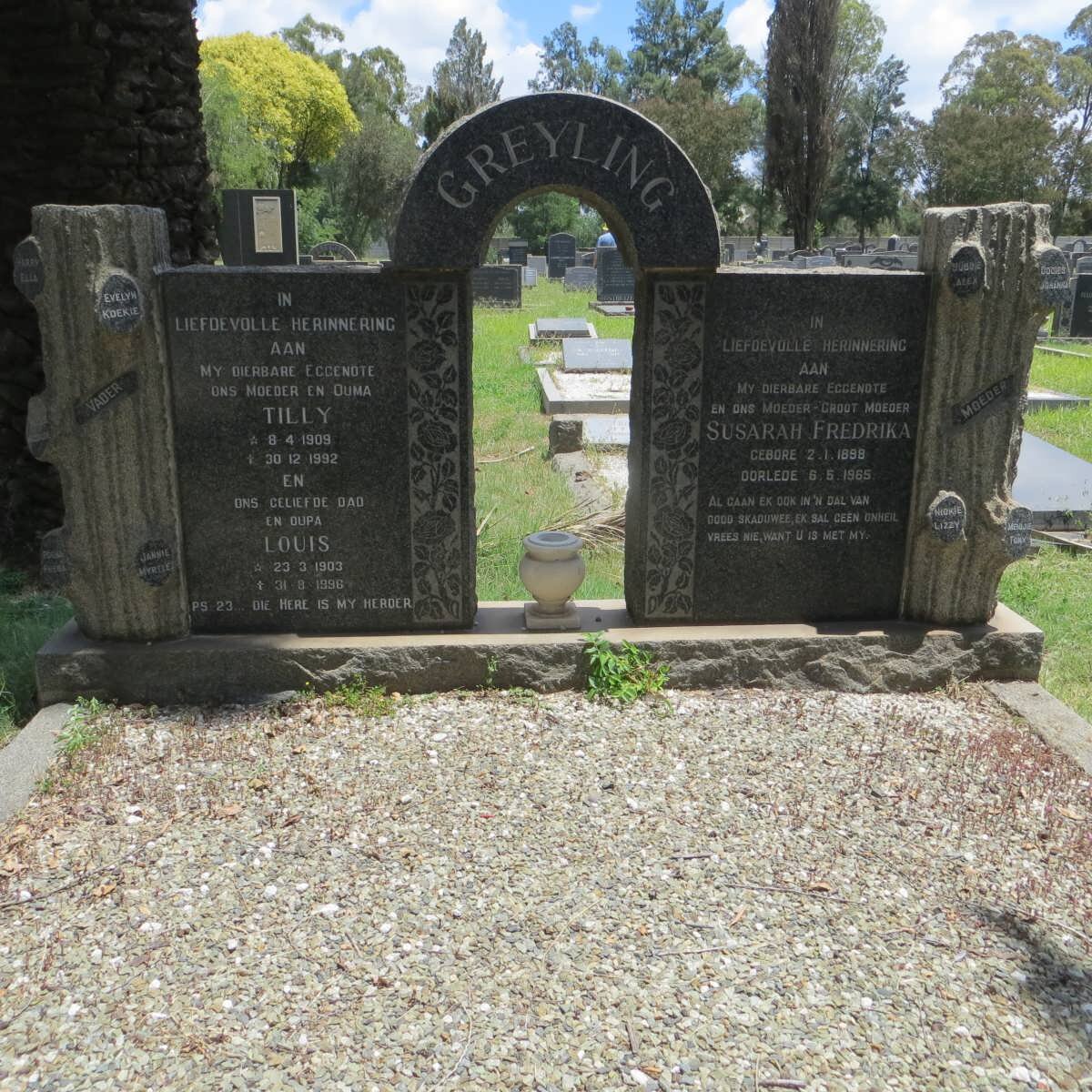 GREYLING Louis 1903-1996 &amp; Tilly 1909-1992 :: GREYLING Susarah Fredrika 1898-1965