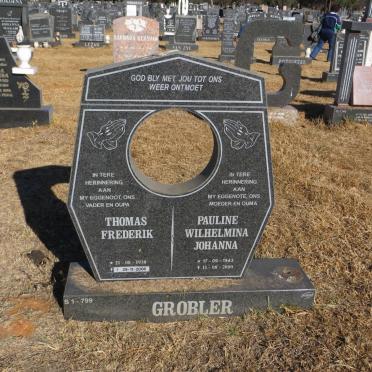 GROBLER Thomas Frederik 1938-2006 &amp; Pauline Wilhelmina Johanna 1943-2000