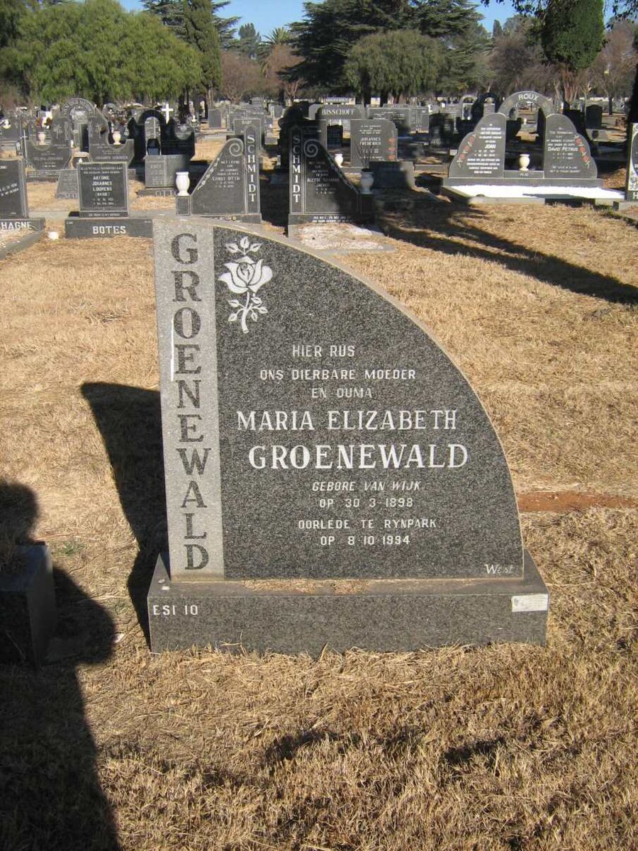 GROENEWALD Maria Elizabeth nee VAN WIJK 1898-1994