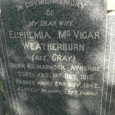 GRAY Alexander -1924 :: GRAY Jean -1911 :: MUIR Rebecca Harrison -1970 :: WEATHERBURN Euphemia McVigar nee GRAY 1910-1942