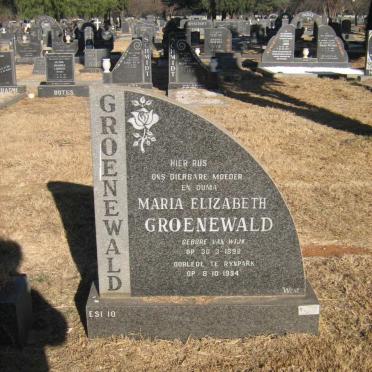 GROENEWALD Maria Elizabeth nee VAN WIJK 1898-1994
