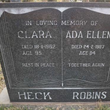 HECK Clara -1962 :: ROBINS Ada Ellen -1987
