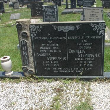 HUMAN Andries Stephanus 1911-1981 &amp; Cornelia Stephina A.C. DU PREEZ 1918-1988
