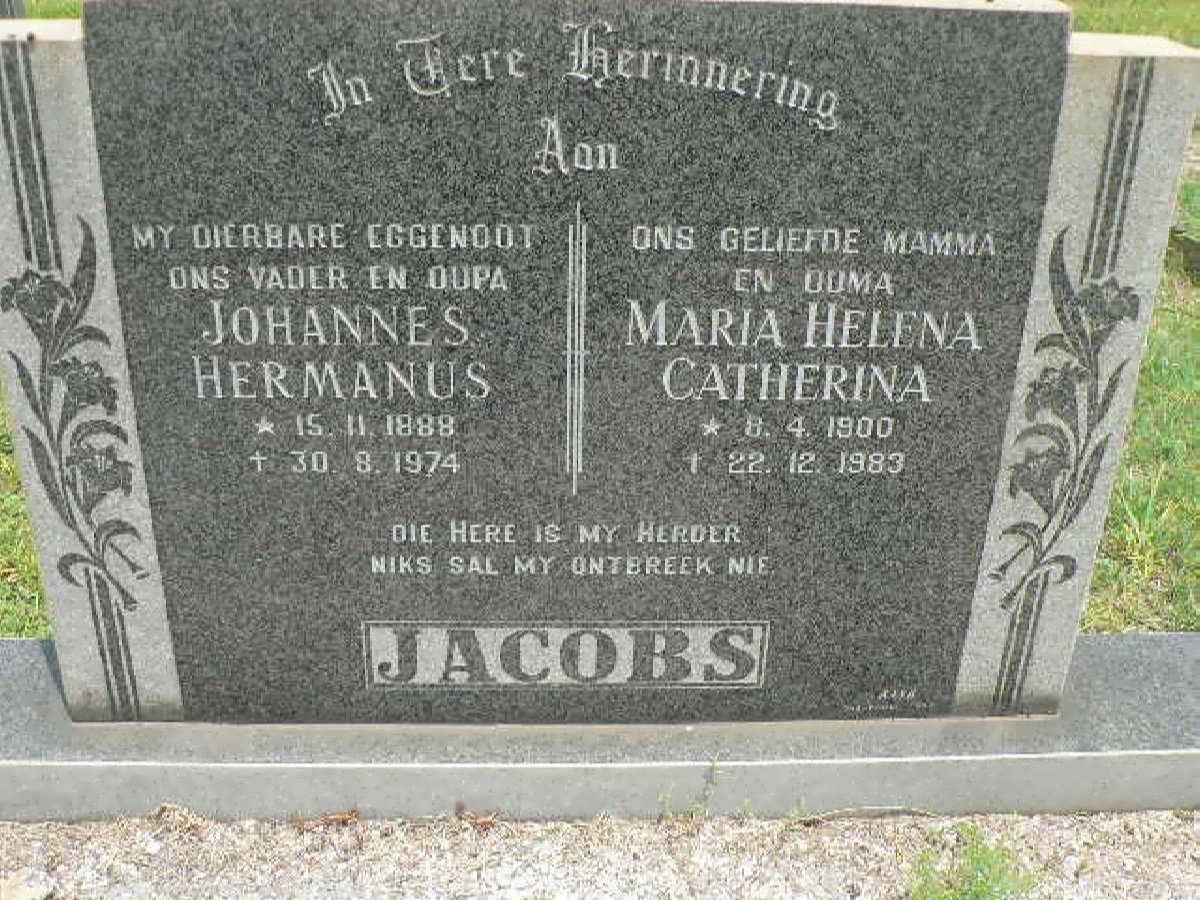 JACOBS Johannes Hermanus 1888-1974 &amp; Maria Helena Catherina 1900-1983