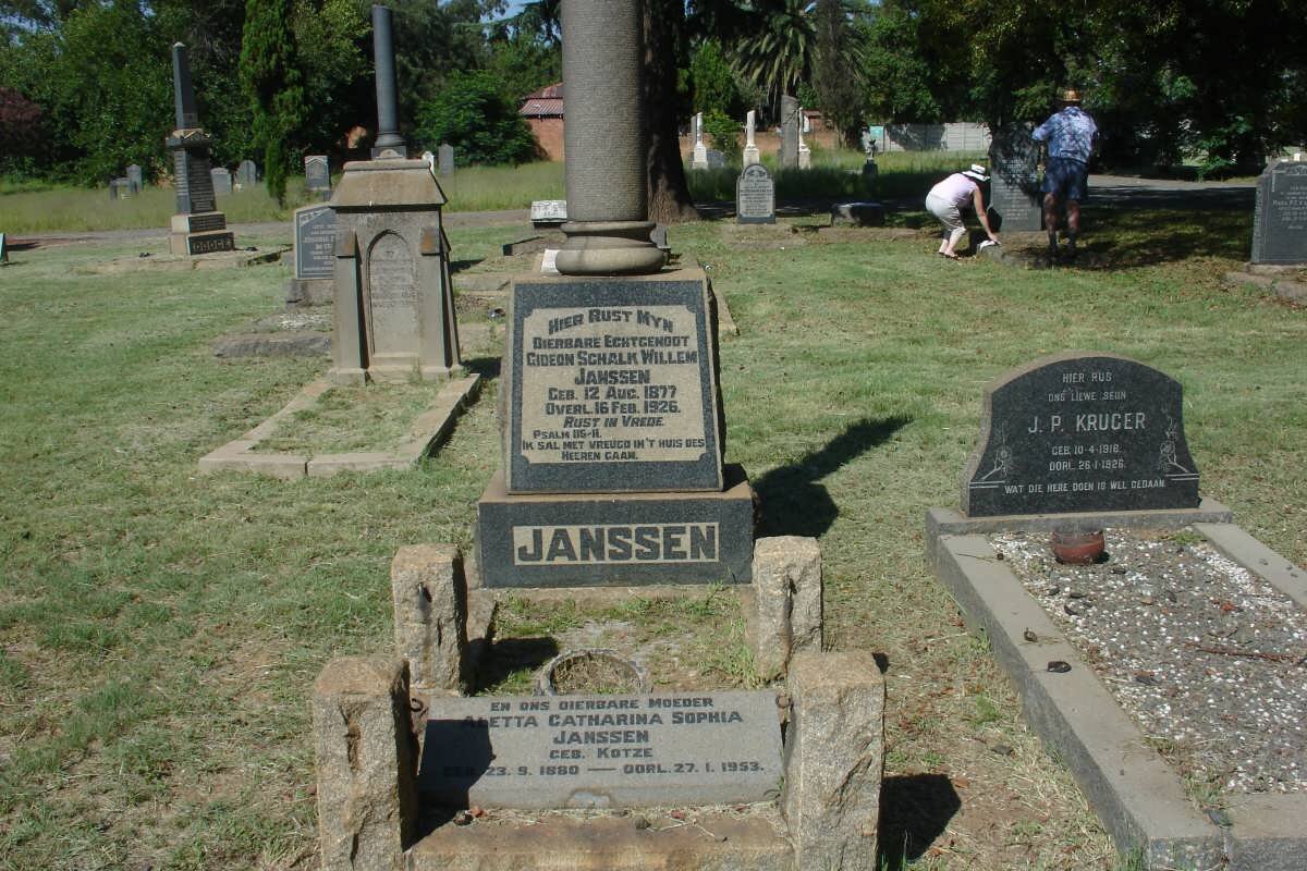 JANSSEN Gideon Schalk Willem 1877-1926 &amp; Aletta Catharina Sophia KOTZE 1880-1953