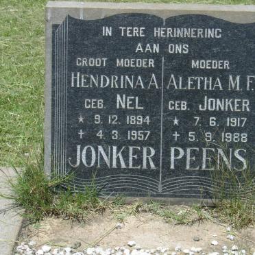 JONKER Hendrina A. nee NEL 1894-1957 :: PEENS Aletha M.F. nee JONKER 1917-1988