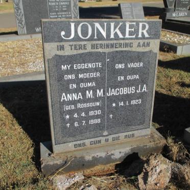 JONKER Jacobus J.A. 1923- &amp; Anna M.M. ROSSOUW 1930-1988