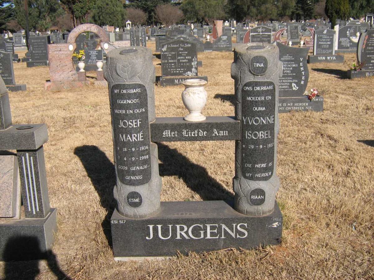 JURGENS Josef Marié 1936-1998 &amp; Yvonne Isobel 1937-