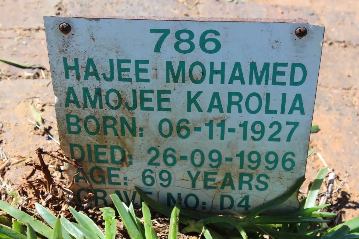 KAROLIA Hajee Mohamed Amojee 1927-1996