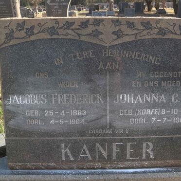 KANFER Jacobus Frederick 1883-1964 & Johanna C.M.J. KORFF 1895-1962