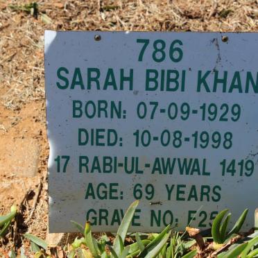KHAN Sarah Bibi 1929-1998