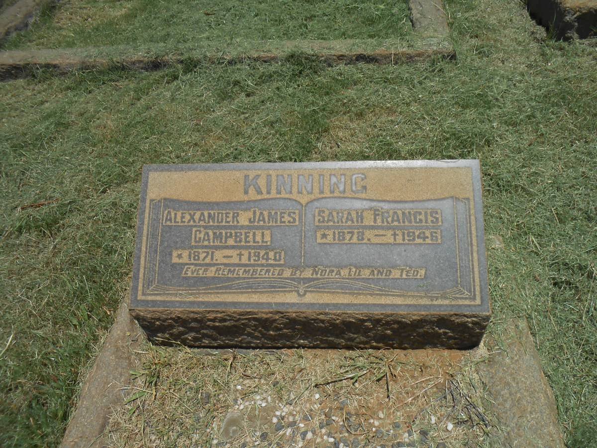 KINNING Alexander James Campbell 1871-1940 &amp; Sarah Francis 1878-1946