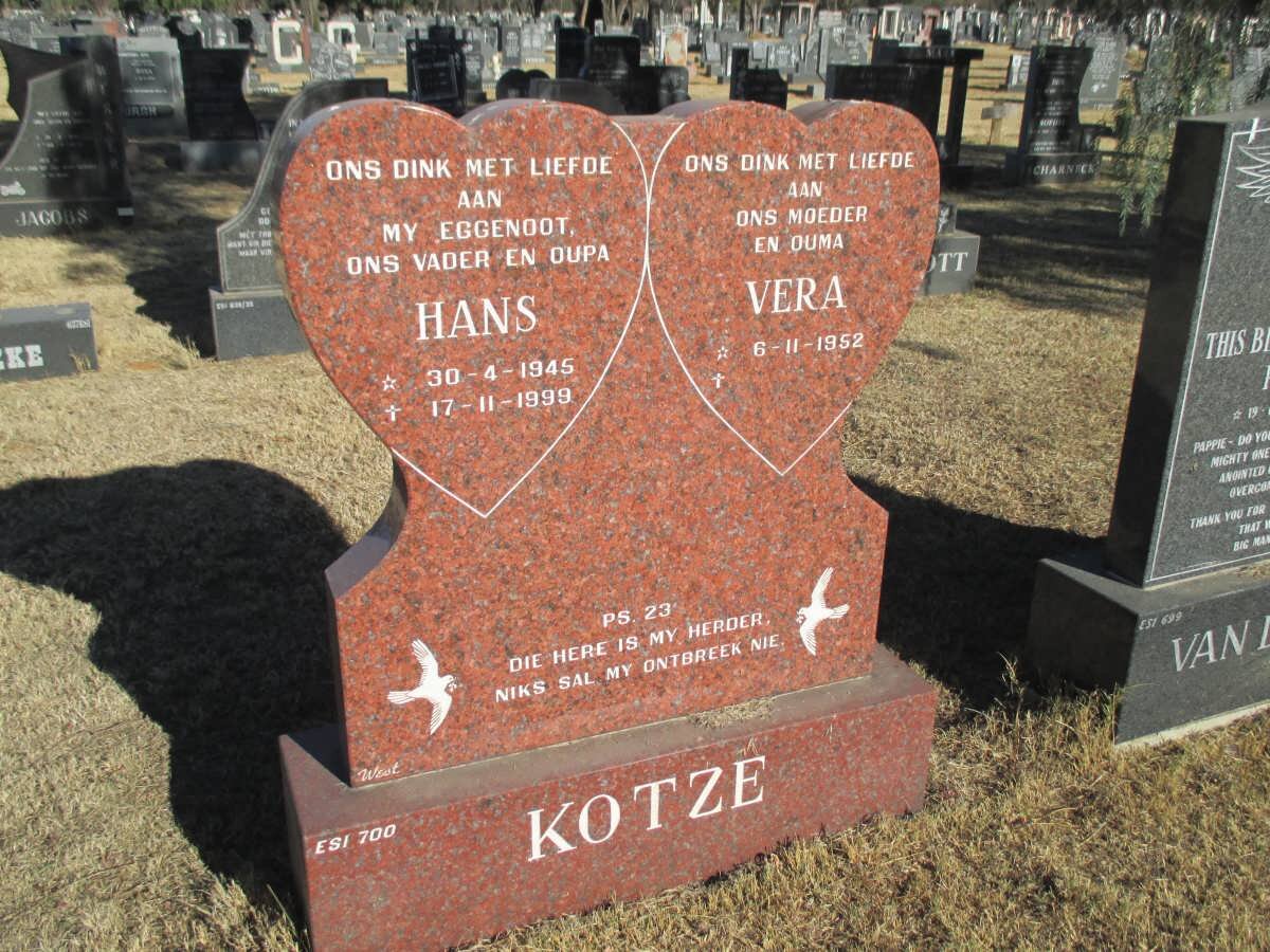 KOTZE Hans 1945-1999 &amp; Vera 1952-
