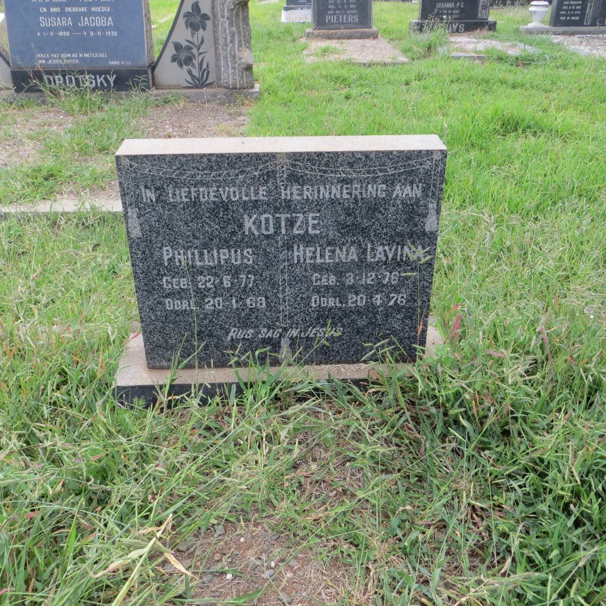 KOTZE Phillipus 1877-1968 &amp; Helena Lavina 1878-1976