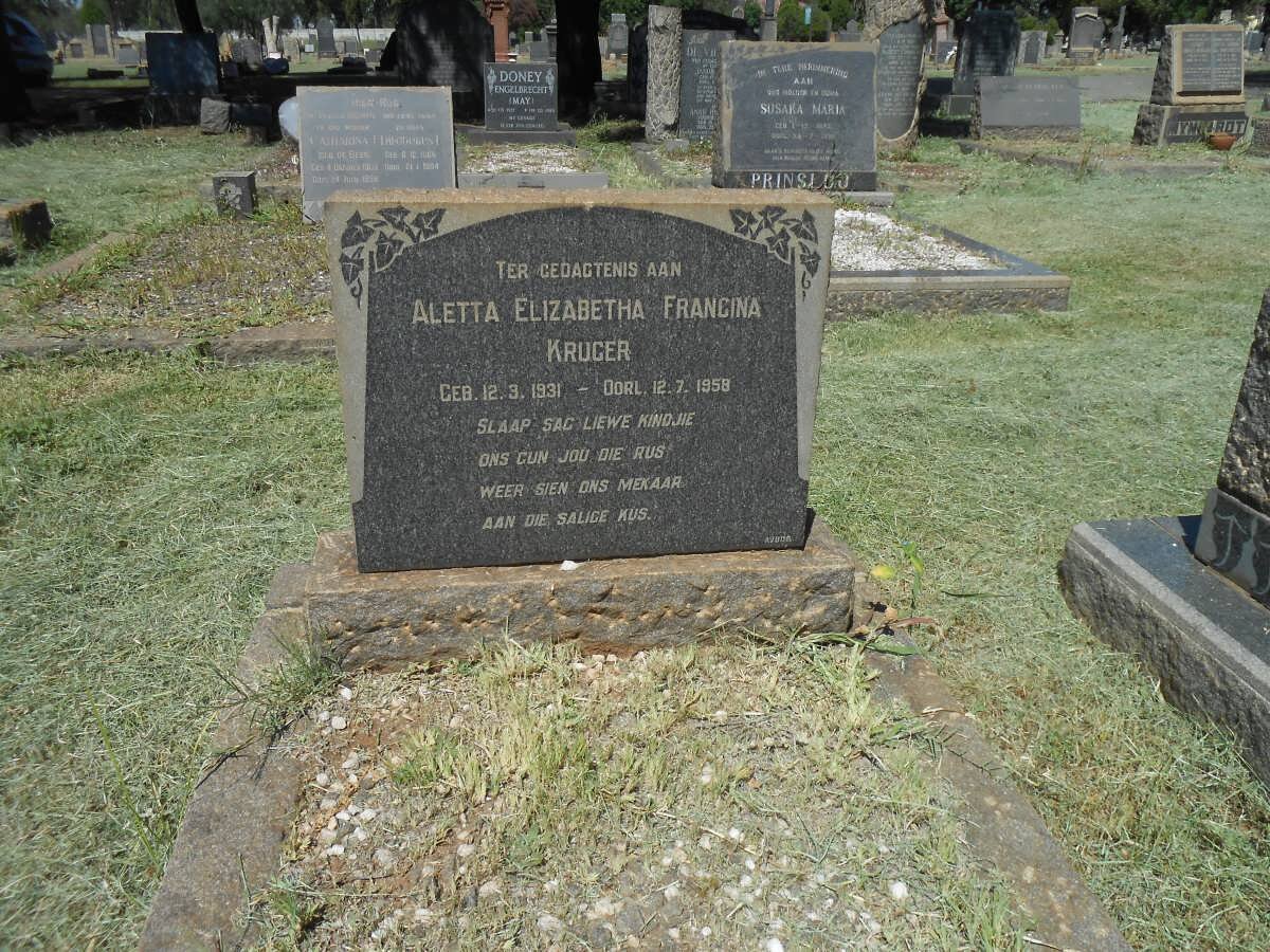 KRUGER Aletta Elizabeth Francina 1931-1958