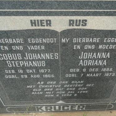 KRUGER Jacobus Johannes Stephanus 1877-1965 &amp; Johanna Adriana 1885-1973