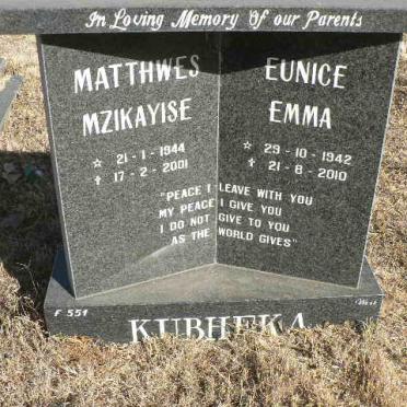 KUBHEKA Matthwes Mzikayise 1944-2001 &amp; Eunice Emma 1942-2010