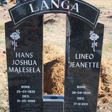 LANGA Hans Joshua Malesela 1925-1988 &amp; Lineo Jeanette 1930-2011