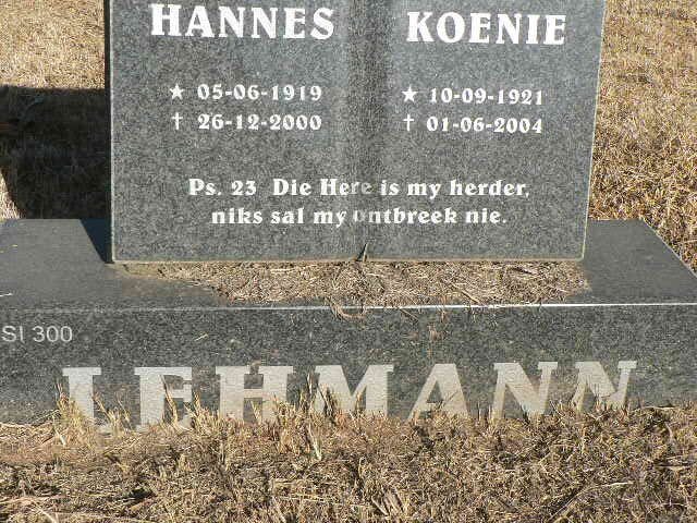 LEHMAN Hannes 1919-2000 &amp; Koenie 1921-2004
